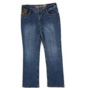 Vintage SQUEEZE JEANS high-rise jean with metal, faux leather/faux fur size 16.5